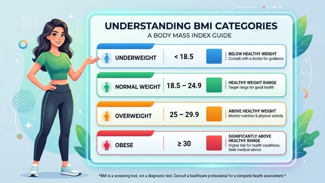 BMI category chart showing underweight, normal, overweight, and obese ranges
