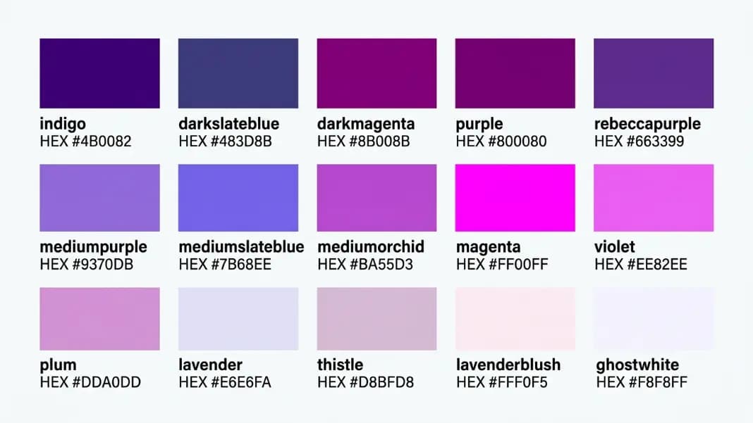 Shades of Purple Color Names: Every CSS Purple with HEX Codes
