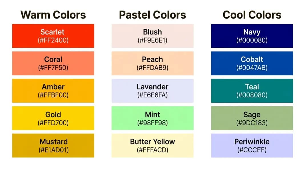 Pastel Color Names: Warm, Cool, and Soft Shades with Hex Codes