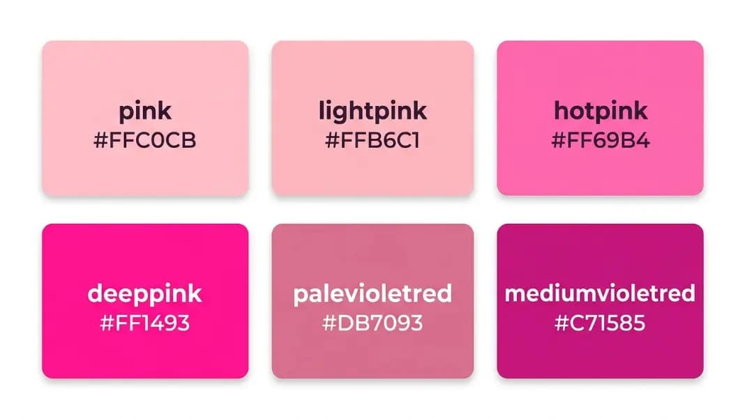 Shades of Pink Color Names: Every CSS Pink with HEX Codes