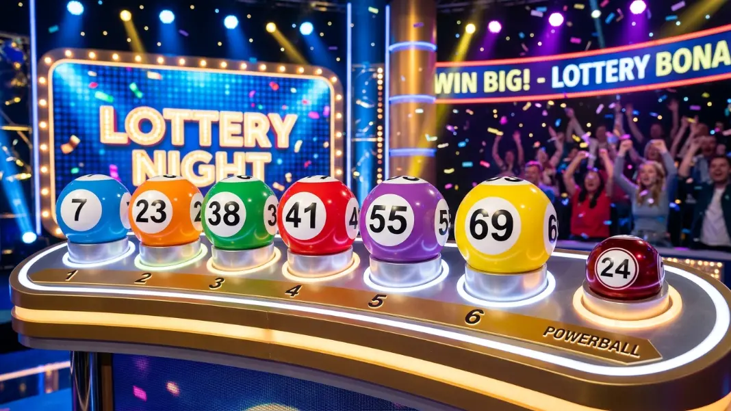 Random lottery balls with numbers for Powerball and standard lottery picks